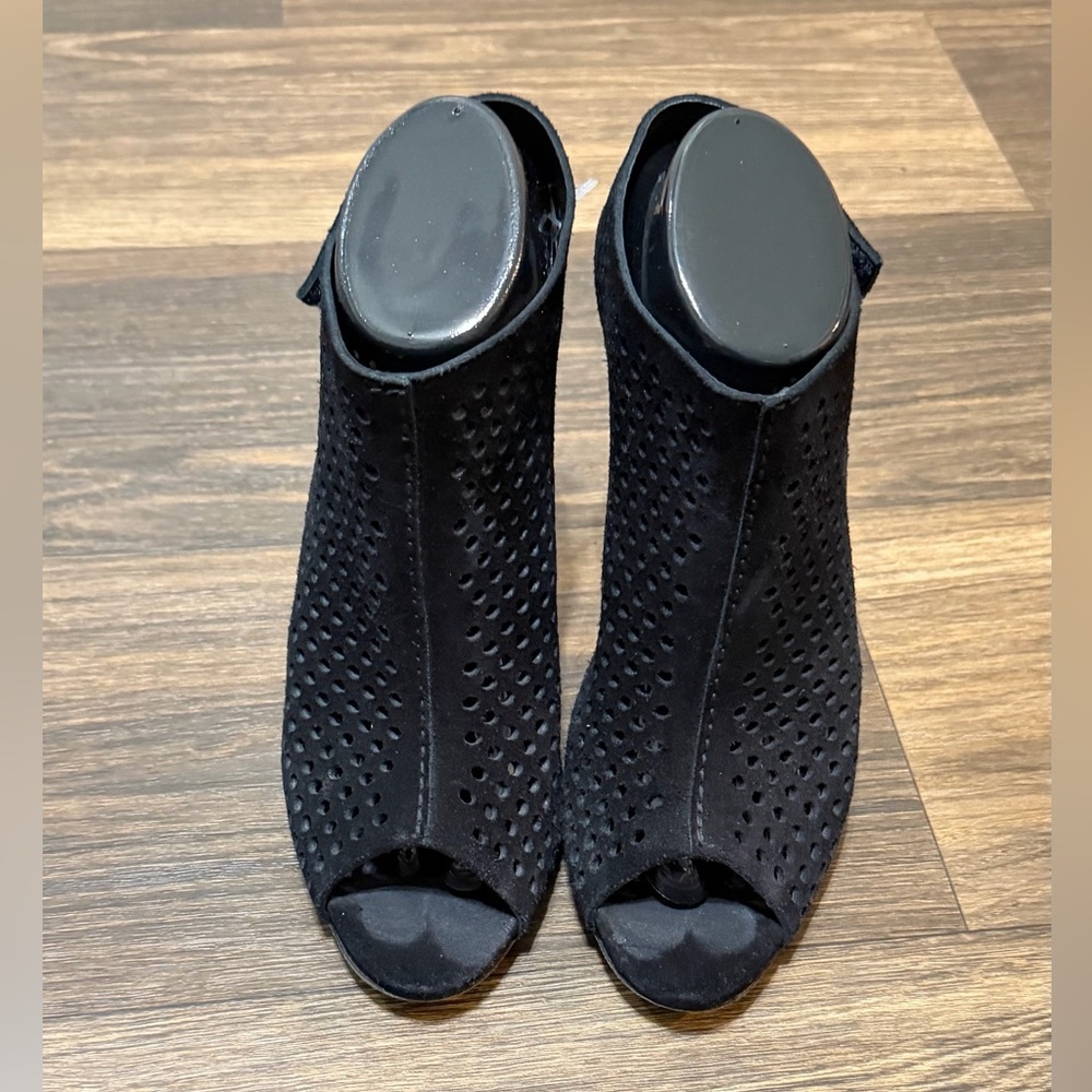 Pedro Garcia Black Perforated Suede Peep-Toe Ankle Booties
